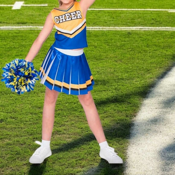 Girl's Blue Cheerleader Uniform Costume, XL - Picture 3 of 4